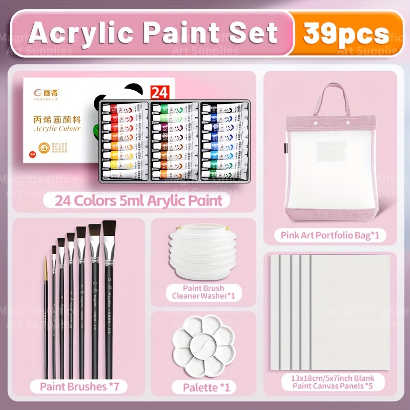 Image of 39/33/27pcs Acrylic Paint Set With Brushes, Palette, Canvas Panels, Etc, Portable & , Premium Paint Kit For Canvas, Glass, Stone, Wood, Ceramics & Gifts, Professional Art Painting Supplies For Adults
