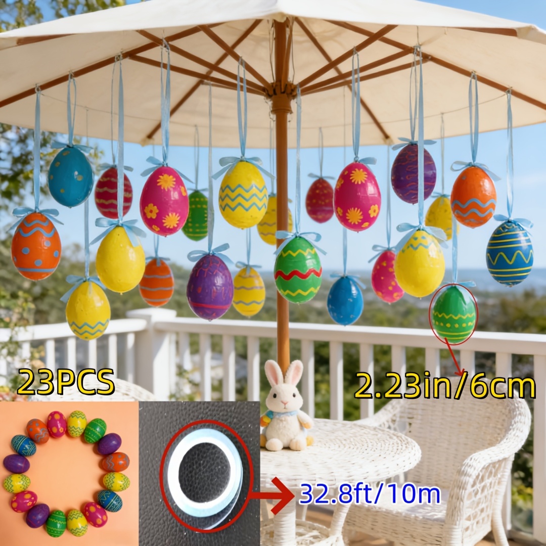 Image of Decoration Pendant Set 23pcs Colorful Egg Ribbons 32.8ft/10m Hanging Rope, 6cm Egg Ornaments, Suitable For Courtyard Balcony Hanging, Party Decoration, Home Wall Decor. Vibrant Colors And Easy Hanging