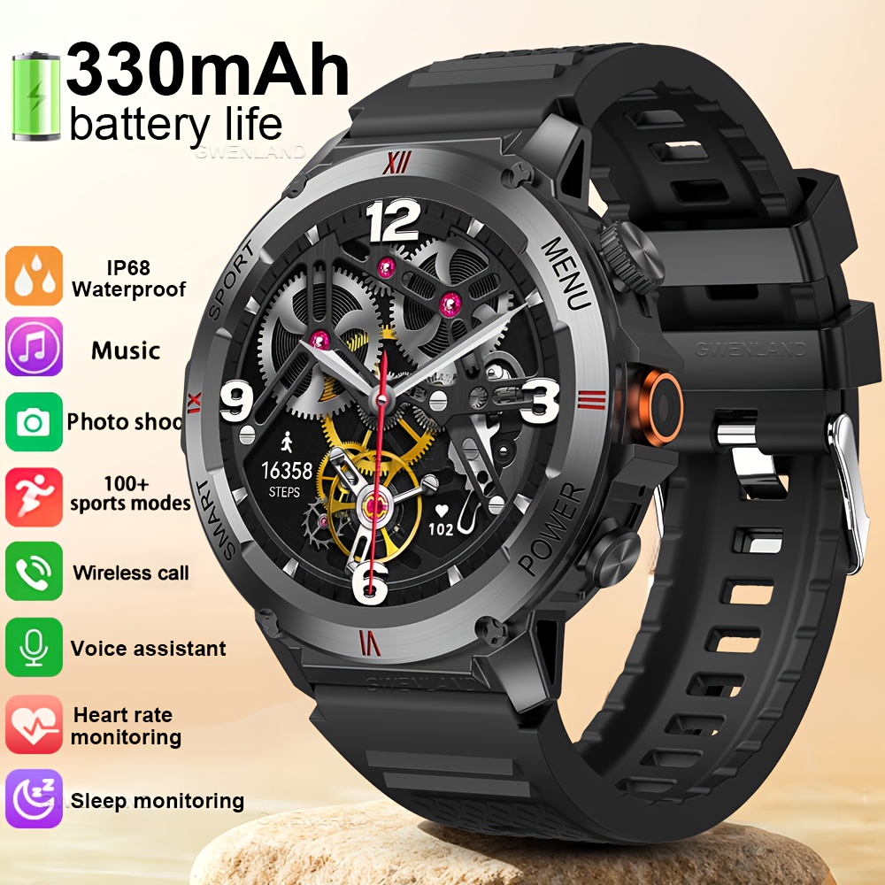Image of Gwenland Smart Watch - 1. 46" Large Screen, 100 , Led Altimeter, Ip68 Waterproof, Weather Forecast, For & Phone - Perfect Gift For