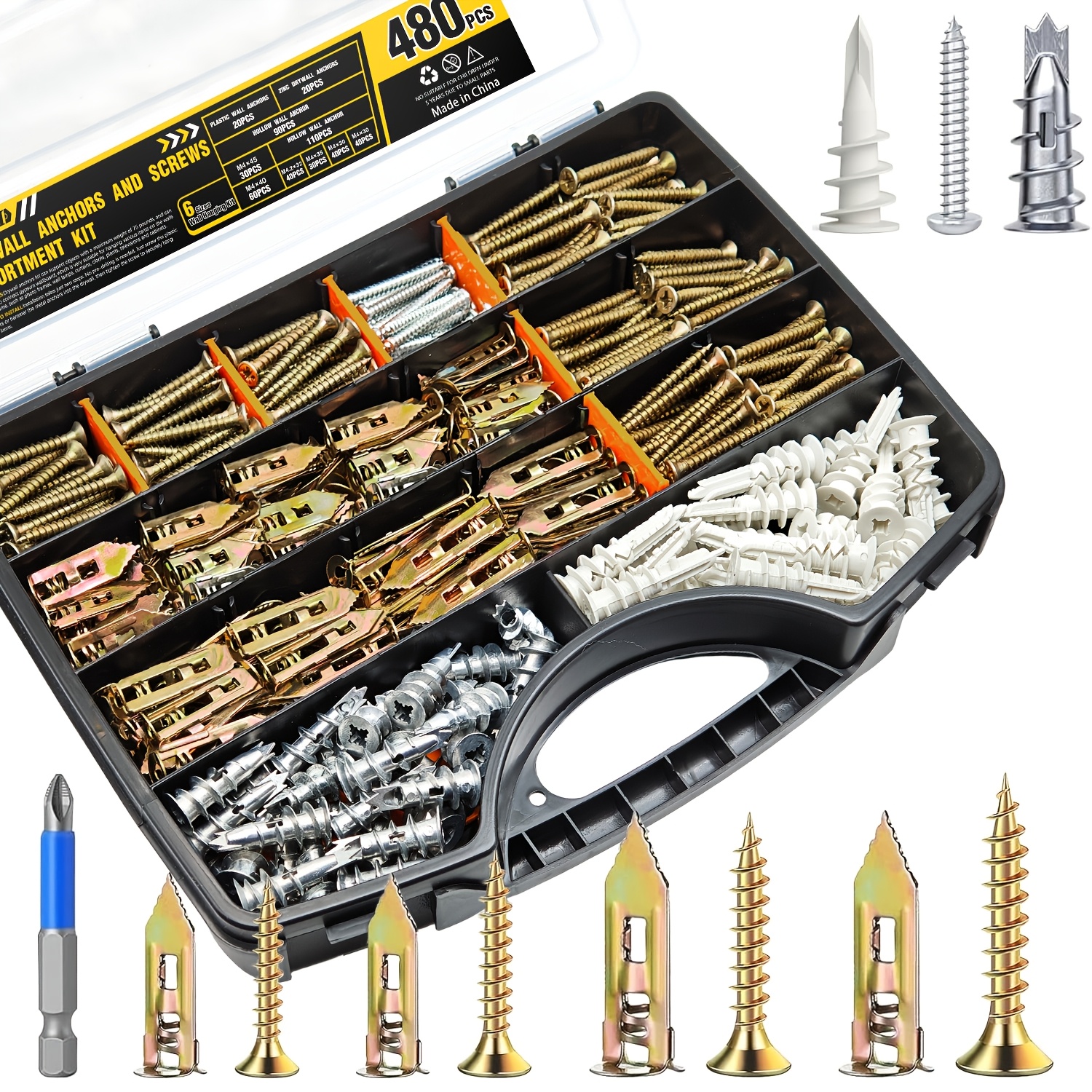 TEMU Vkkm Heavy-duty Drywall Expansion Anchor Kit - Self-drilling Anchors & Screws, Ideal For , Wall Mounting And Outdoor Garden Decoration