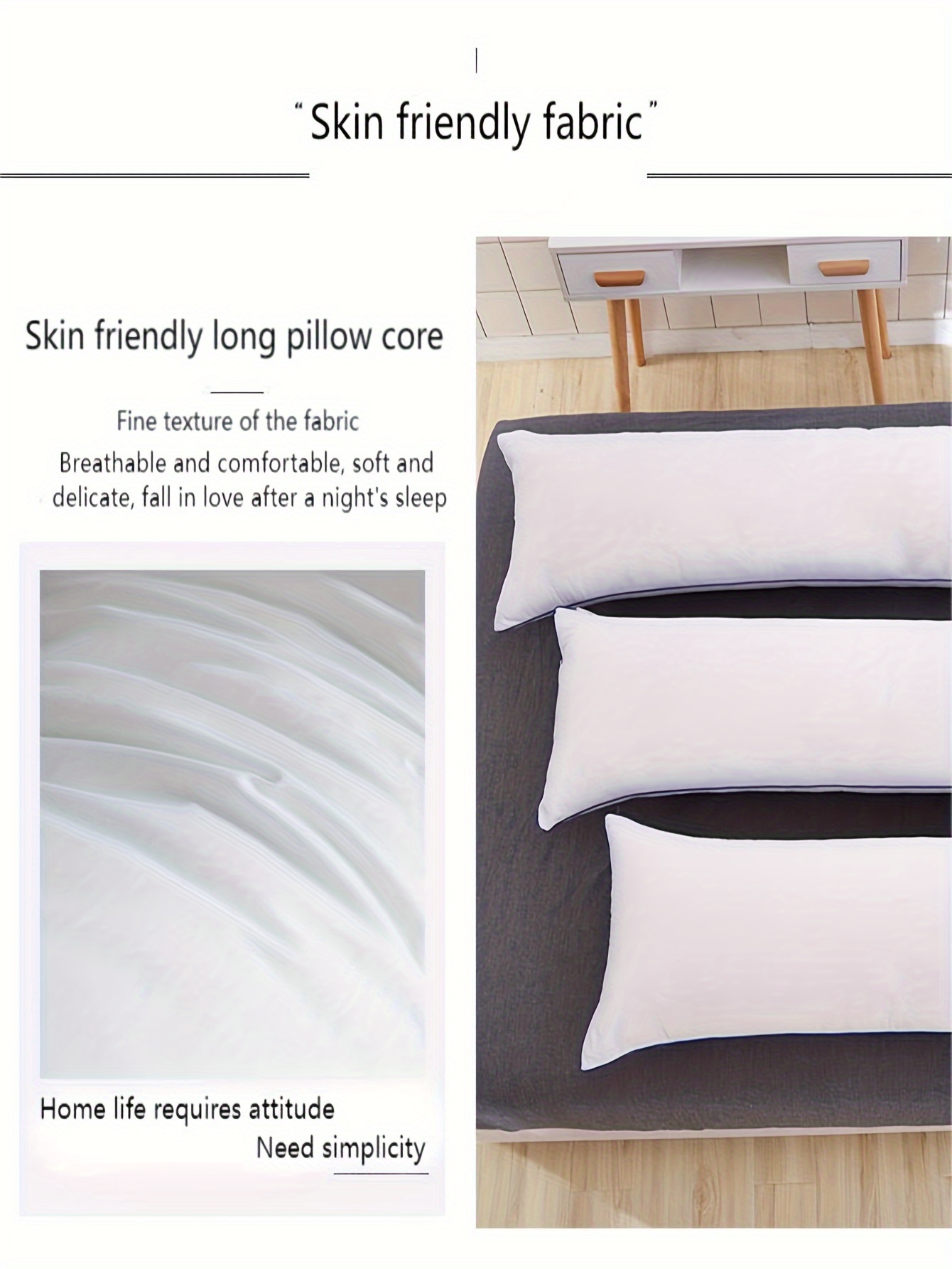 1pc high end soft long pillow core bedroom bedding comfortable body pillow white brushed hotel pillow for cervical protection body pillow back abdominal side sleeping pillow adult and   woman pillow christmas present details 2