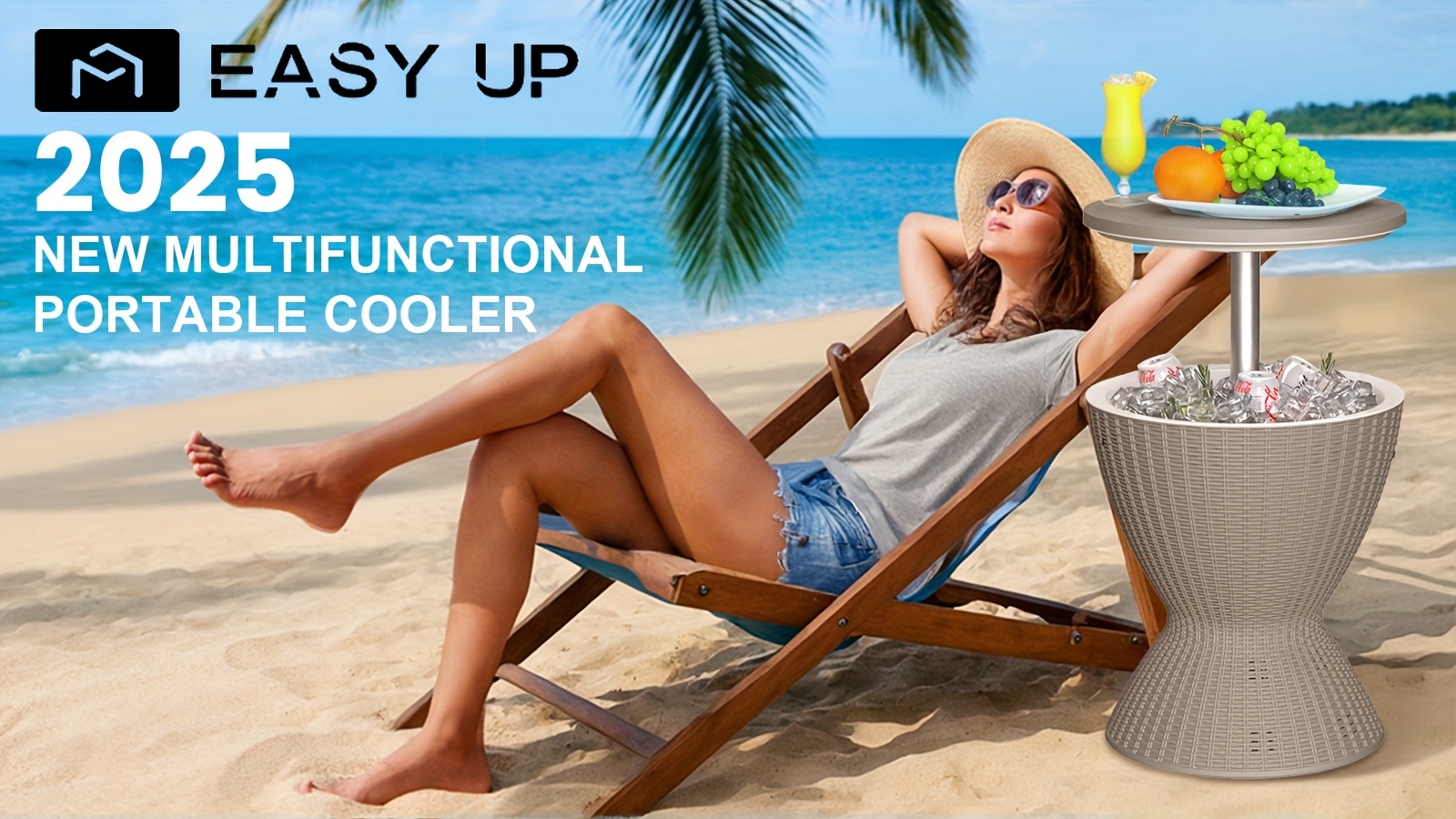 3 in 1 ice bucket combines cooler wine table and coffee table lid 30 l 8 gallon drink storage cans with ice rattan look with any patio furniture decor built in drainage plug beverage cooler drinks ice cold for hours easy to assemble details 0