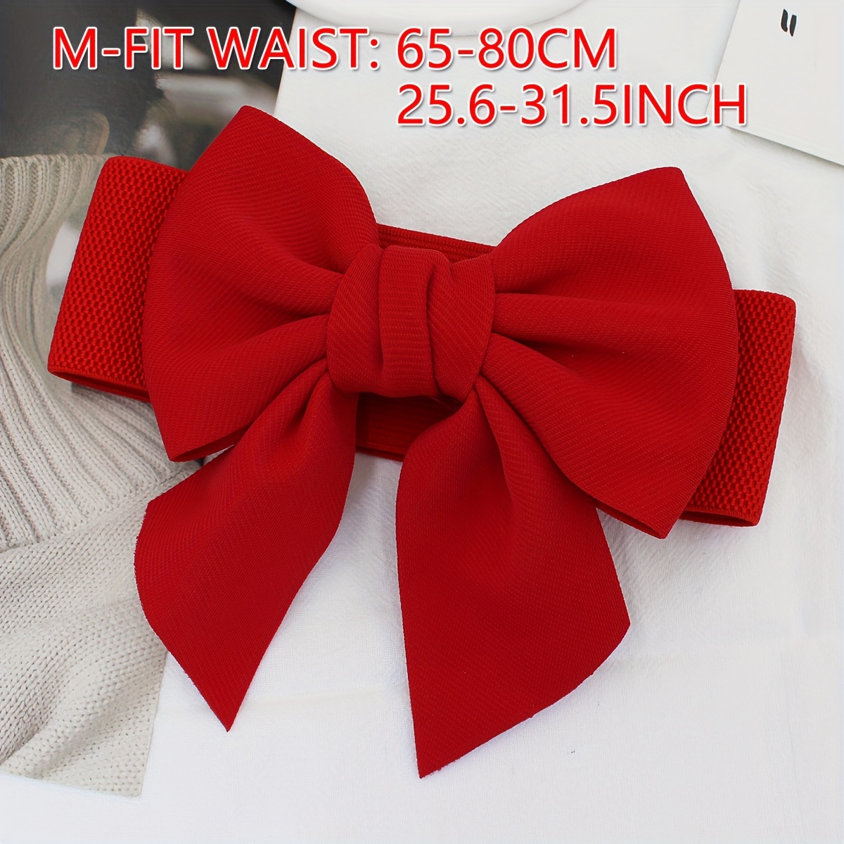 TEMU Bowknot Elastic Waist Belt Sweet Elastic Girdle Women's Dress Decoration Wide Belt