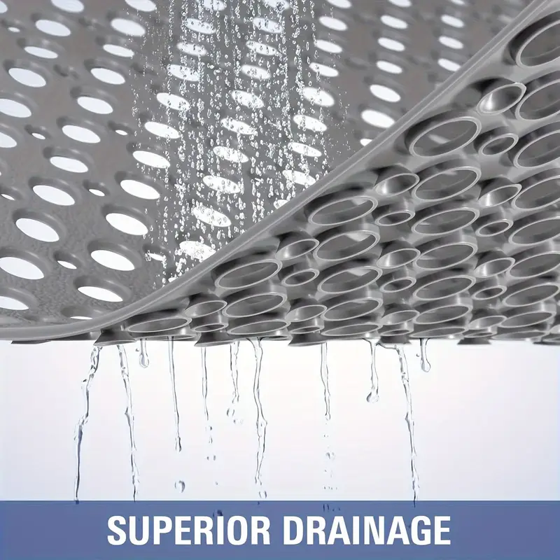 large non slip shower mat round hole design with drainage holes and strong suction cups for grip machine washable bathroom tpe safety pad suitable for showers hotel bathrooms toilets bathtubs Product details 4