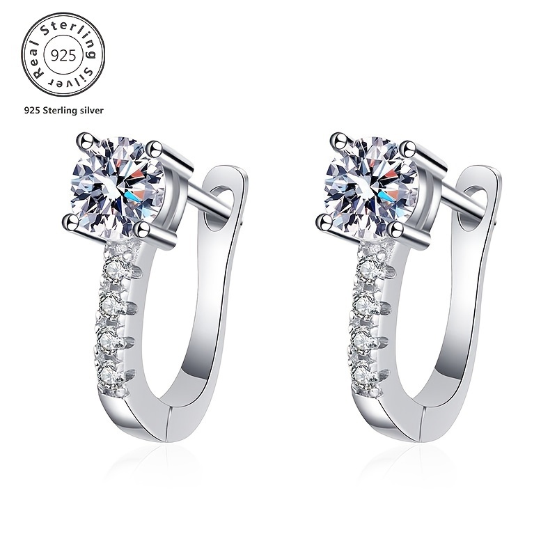 TEMU Boucles d'Oreilles de Mode pour Femmes en Argent 925 Incrustées de Moissanite de 0.5 Carats - Argent 925 avec Moissanite Incrustée, Élégantes et