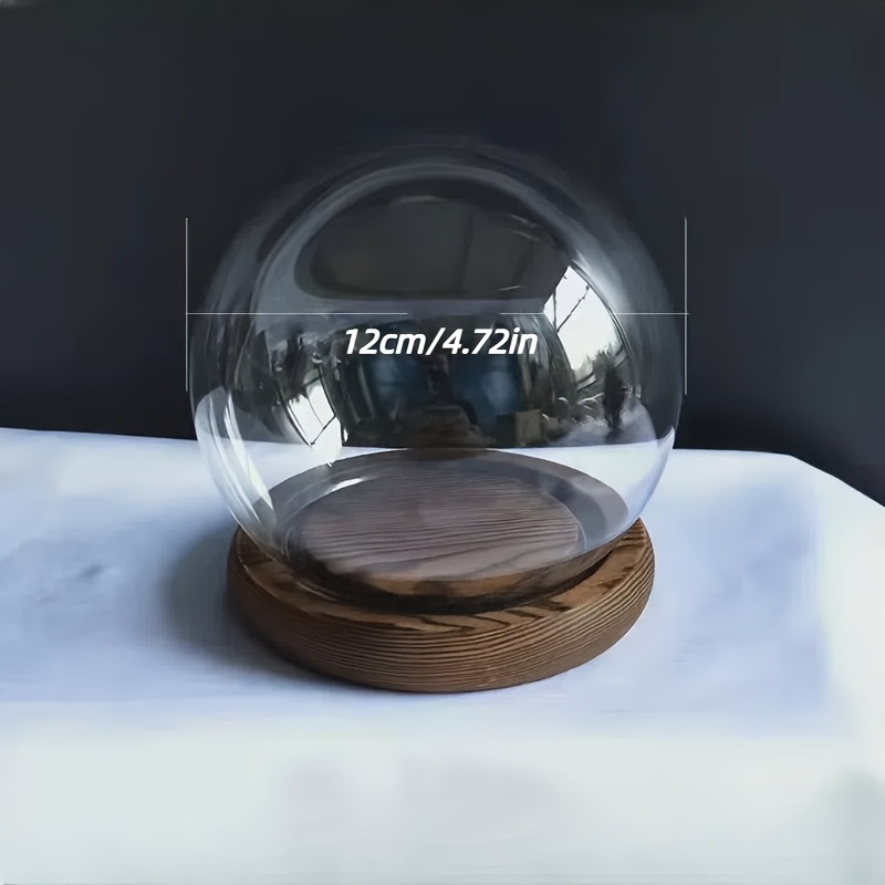 Image of Wooden Base Transparent Glass Container, Decorative Display Box, Circular Transparent Glass Cover, Diy Glass Cover, Suitable For Home And Office Decoration, For Halloween And Christmas Decoration