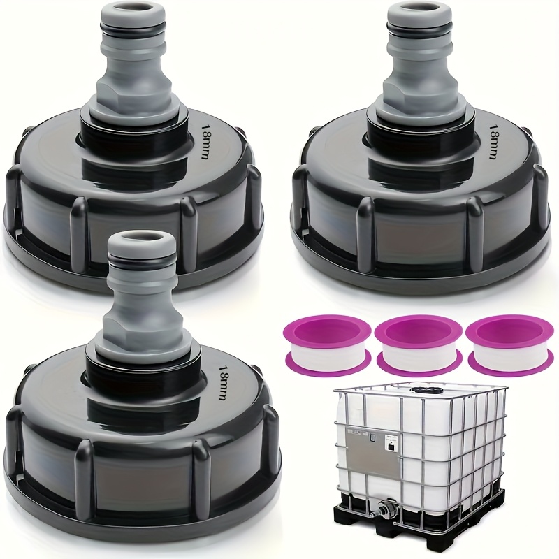Image of Set Of 3 Ibc Adapters Featuring A 1/2" Connector And 3 Ptfe Gaskets - Designed Thread For Garden Hoses And , Ensuring Smooth Flow, Resistance To And Alkalis, Compatibility With Low Temperatures, And