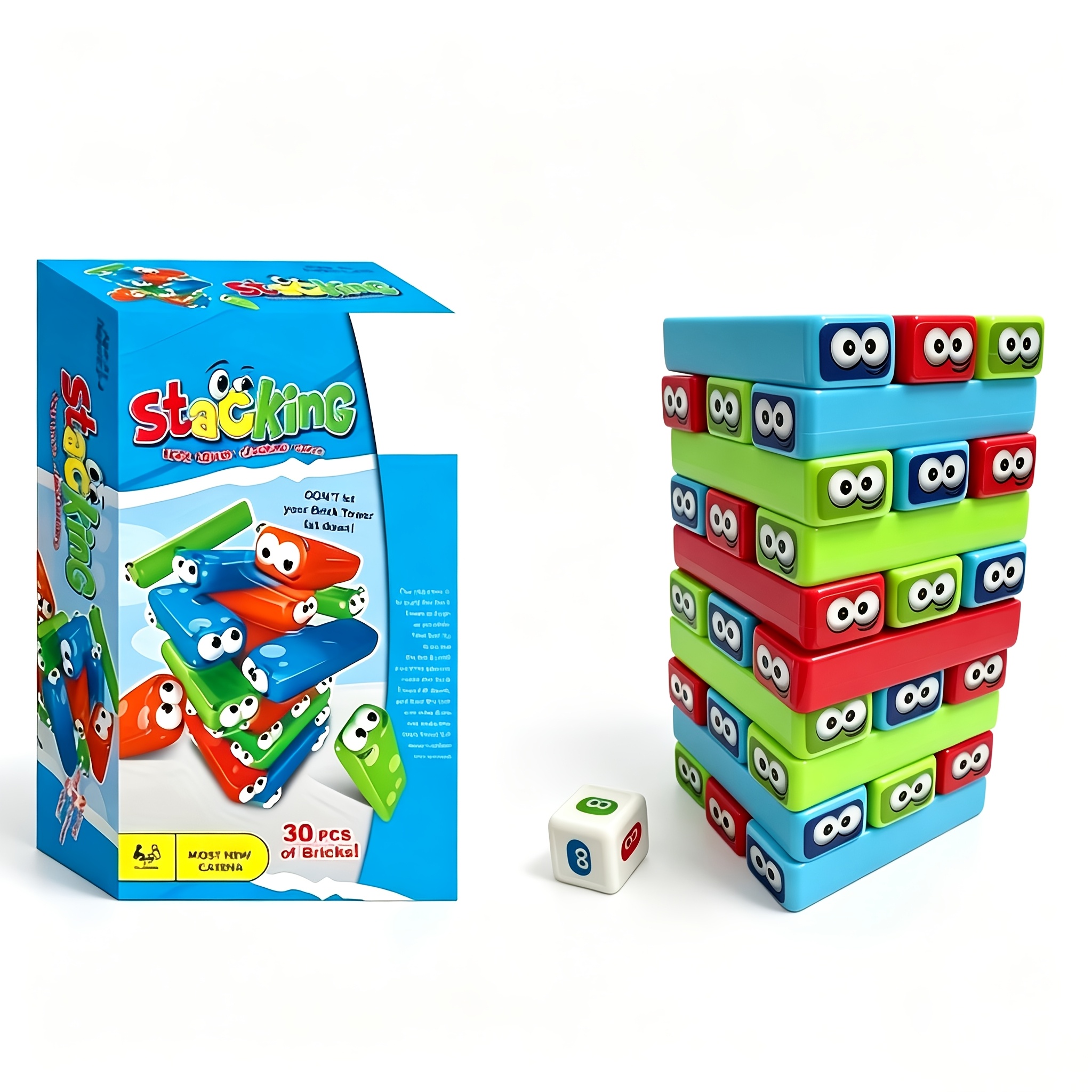 Image of 30pcs Fun Balancing Block Toys With Dice Stickers, Suitable For 1-3 Person , Family Gathering Gift