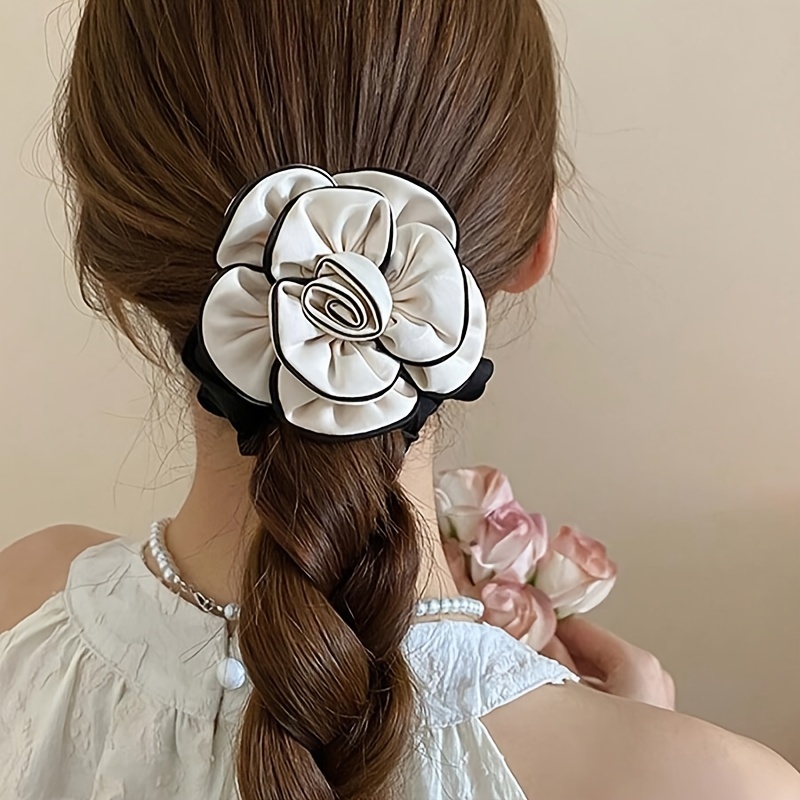 2pcs elegant floral hair rings ruffle camellia - Temu Mauritius display picture 1