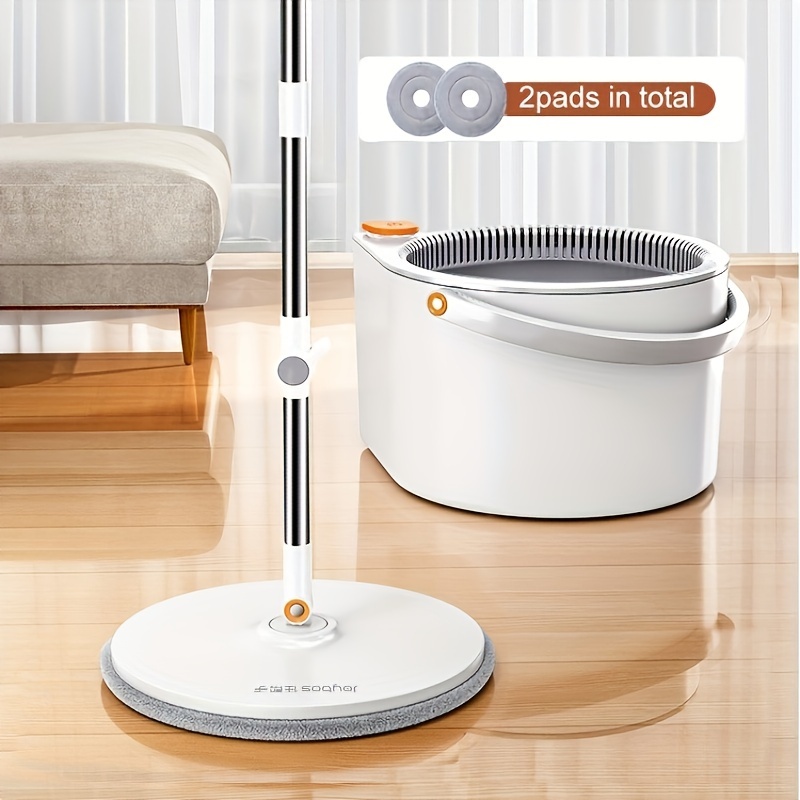 1 set clean dirty   spin mop self cleaning spin mop white spinner flat rotating cleaner with turbo flushing bucket   2 mop cloths for bedroom living room kitchen and car details 0