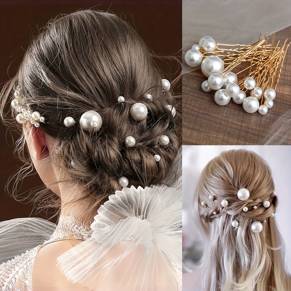 TEMU 18pcs Elegant Pearl Hairpin Set - French U-shaped Pins For Brides, & - White Abs Resin