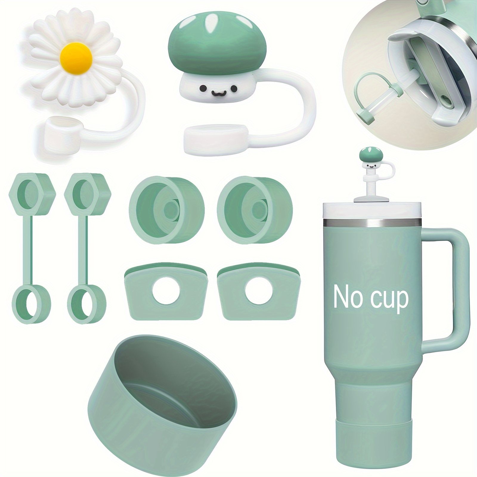

Stanley Cup Accessories Set, Including 6pcs Silicone Spill Proof Stopper, 2pcs Straw Cover Cap For 9-10mm Straws, 1pc Silicone Cup Boot For Stanley Cup 40oz & 30oz Tumbler (green)