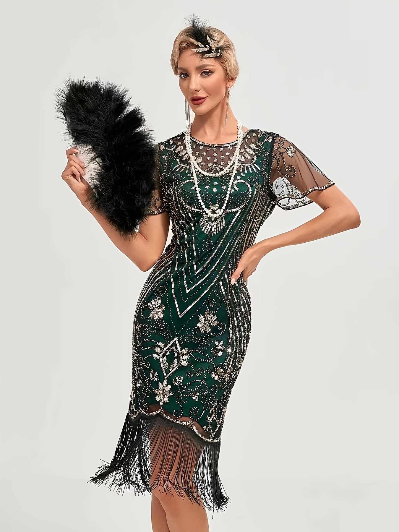 1920s vintage sequin flapper dress elegant high neck - Temu Switzerland