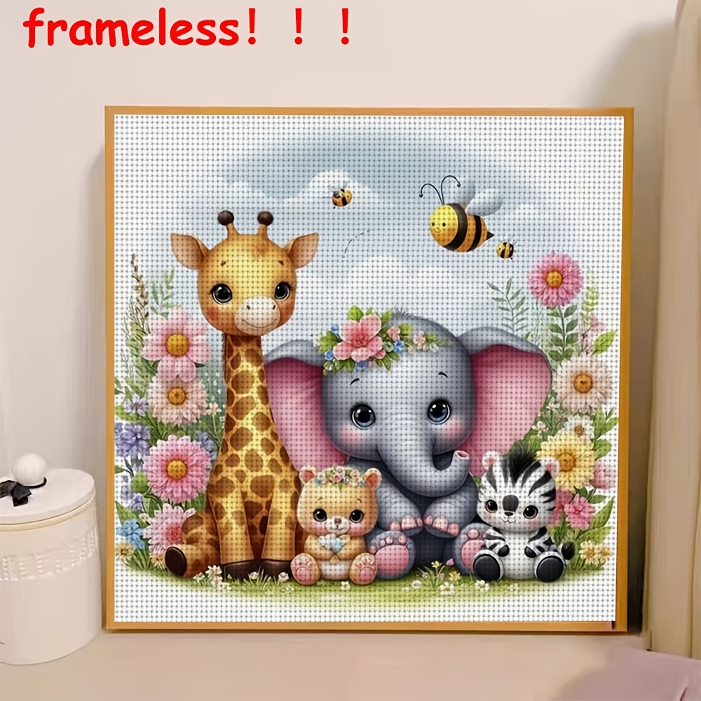 TEMU A Cross Stitch Kit Featuring 11ct Frameless Designs Of Adorable Cartoon Animals Surrounded By . This Handmade Art Is Ideal For Adults And