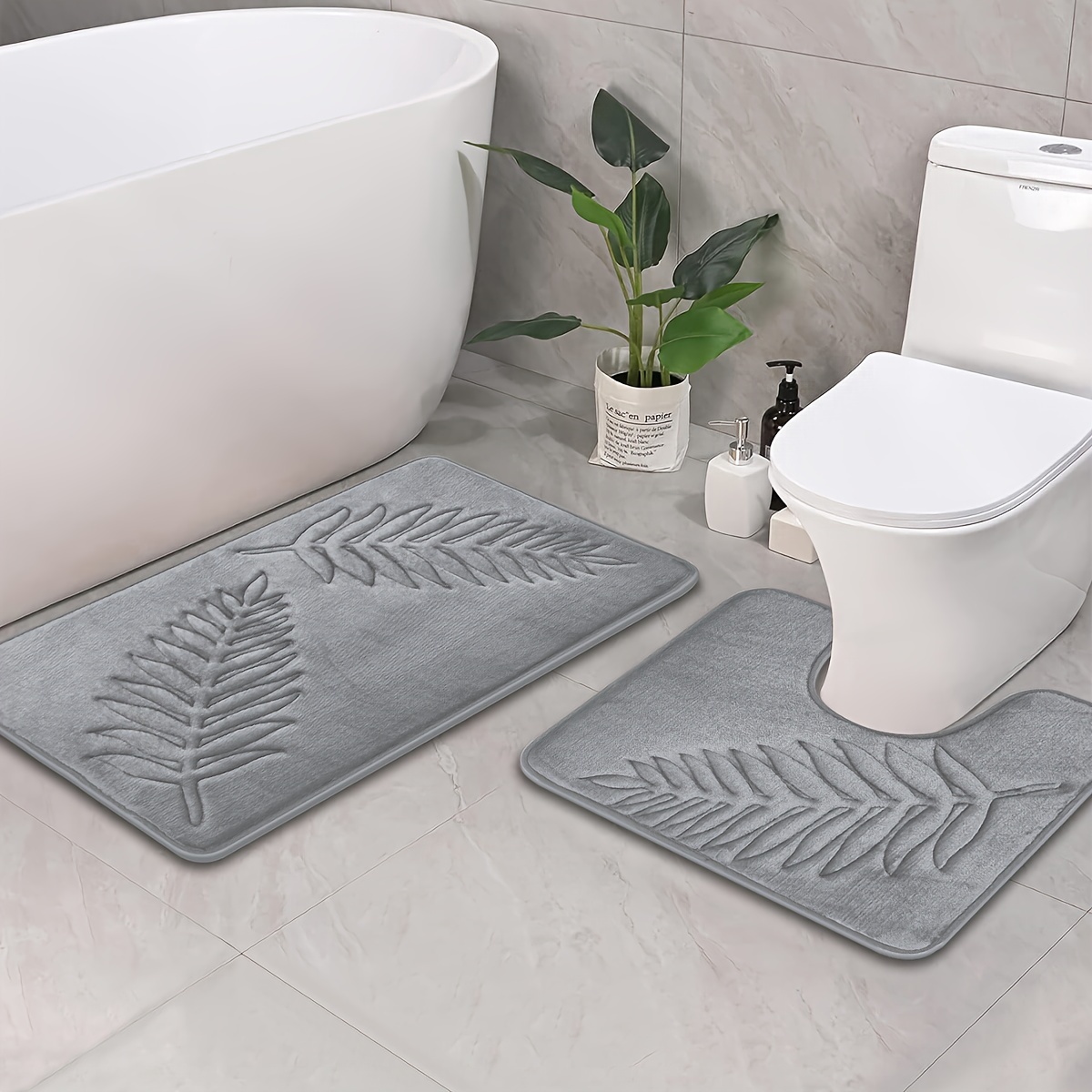 

1pc Leaf Pattern Floor Mat, Modern Polyester Fiber Imitation Cashmere Plush Rectangular Mat, Non-slip Absorbent Floor Mat, Suitable For Bathroom And Toilet Home Use