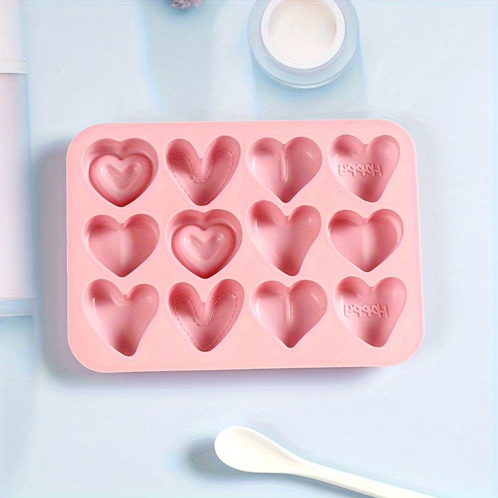 

1pc Pink Color Silicone Of 12-different Cavities, Different Love Heart Shape Mold For Cake Candy Chocolate, Kitchen Handmade Homemade Baking Tools