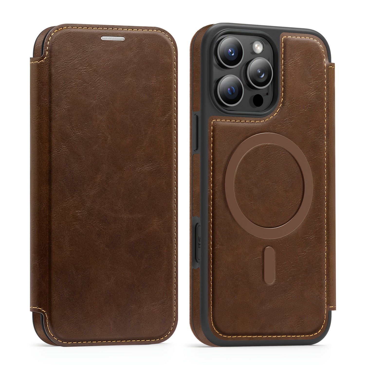 TEMU Phone Case: Solid Color Magnetic Card Holder Case For Iphone 16 Pro Max, Synthetic Leather Flip Cover With Card Slot For Iphone 15 Pro,