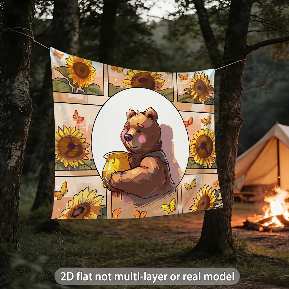 Cute Brown Bear Sunflower Honey Photography Backdrop, 2D Flat