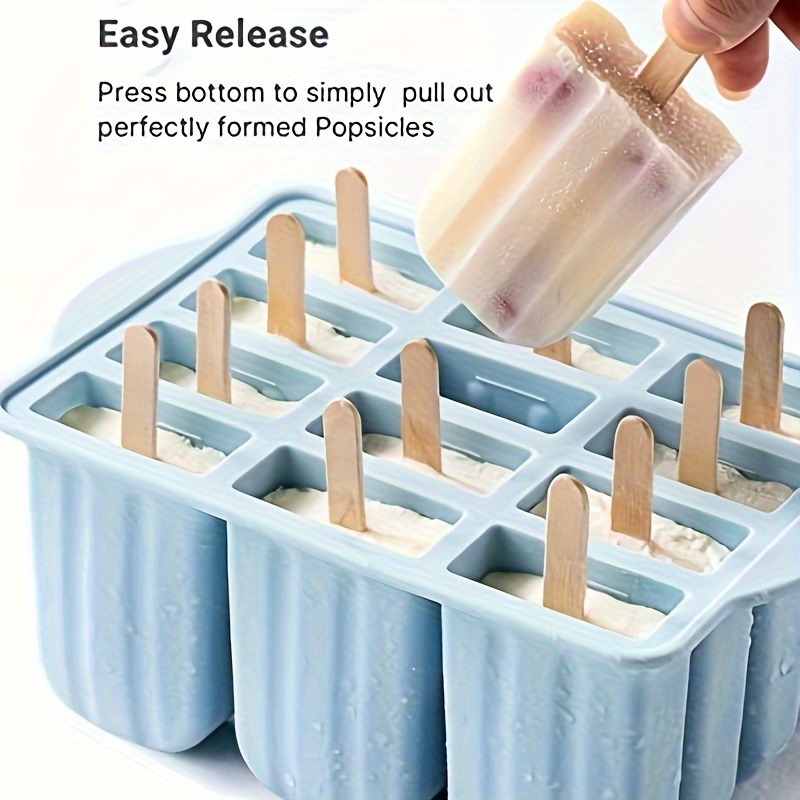 12pcs silicone sicle molds bpa free sicle maker molds ice molds homemade sicle ice maker with 50pcs sicle sticks cleaning brush details 3