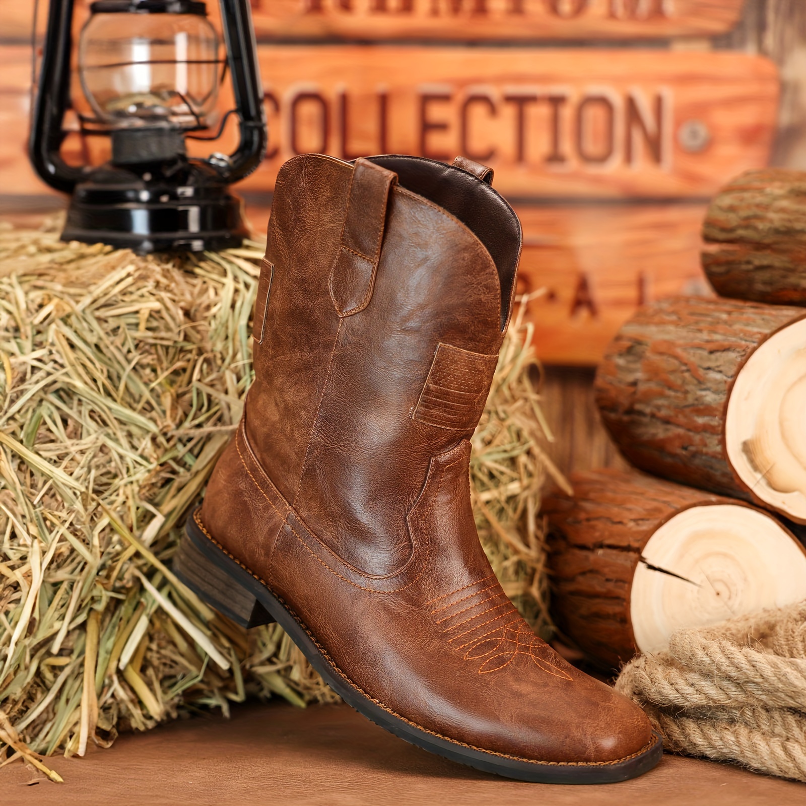 Faux leather cowboy boots mens best sale