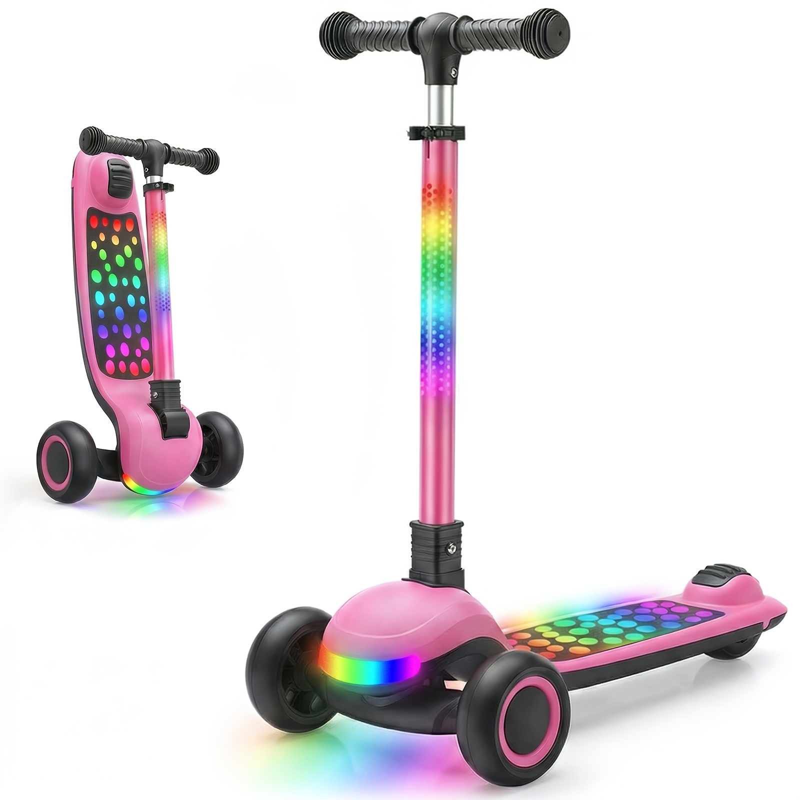 Folding Scooter With Height Adjustment And Soft Handlebar Is A Multifunctional Scooter For Children From 2 Years Old.4- Adjustment, Holiday Gift, Rear Brake Toys- Blue/pink/black