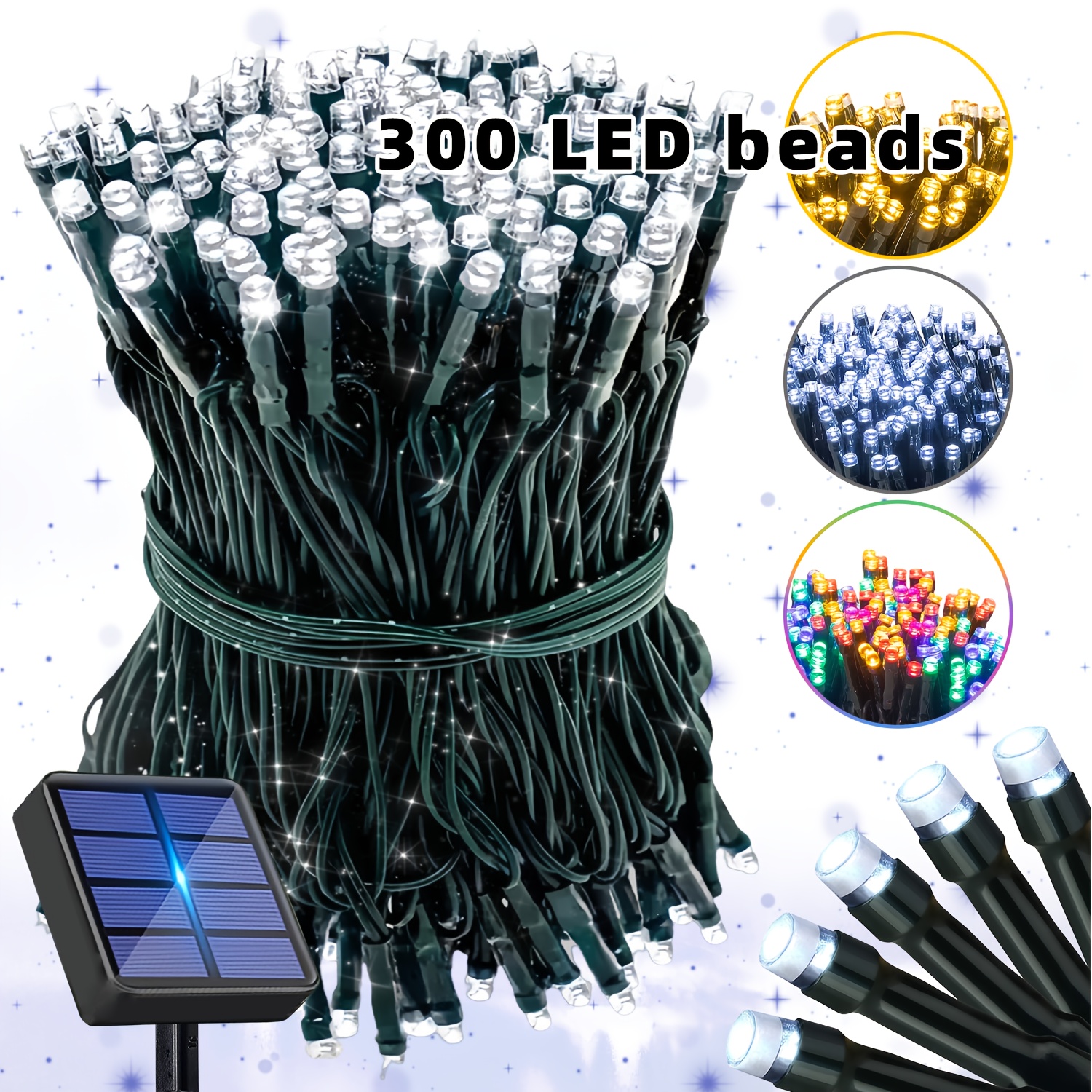 TEMU 300/200/100 Led Outdoor Solar Fairy Light String, 12 Blink , Light Sensor, Auto , Suitable For Garden, Christmas Tree, Thanksgiving, Christmas