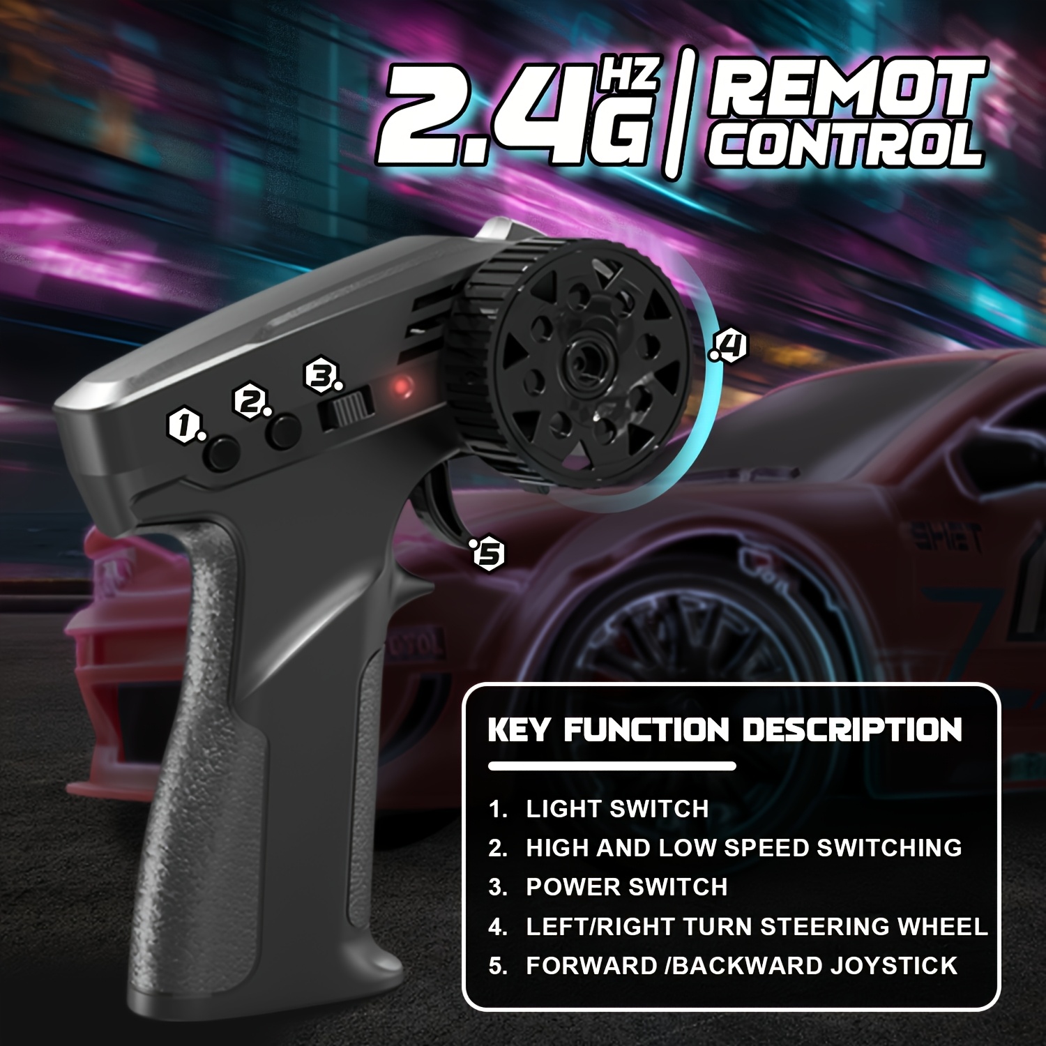 1:24 Scale 2.4GHz Remote Control Car Remote Control Four-wheel Drive Drift Car 15KM/H Drift Car With Front And Rear LED Lights Drift Tires For Boys And Girls Over Six Years Old Birthday, Holiday Gifts