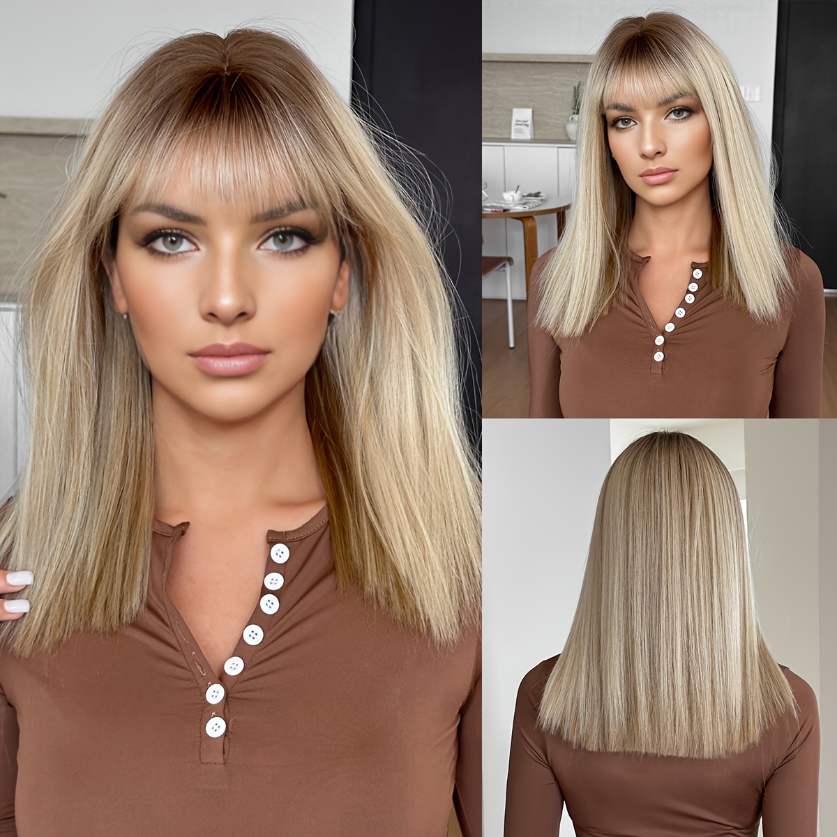 layered blonde shoulder length hair straight sold on Temu  display picture 1