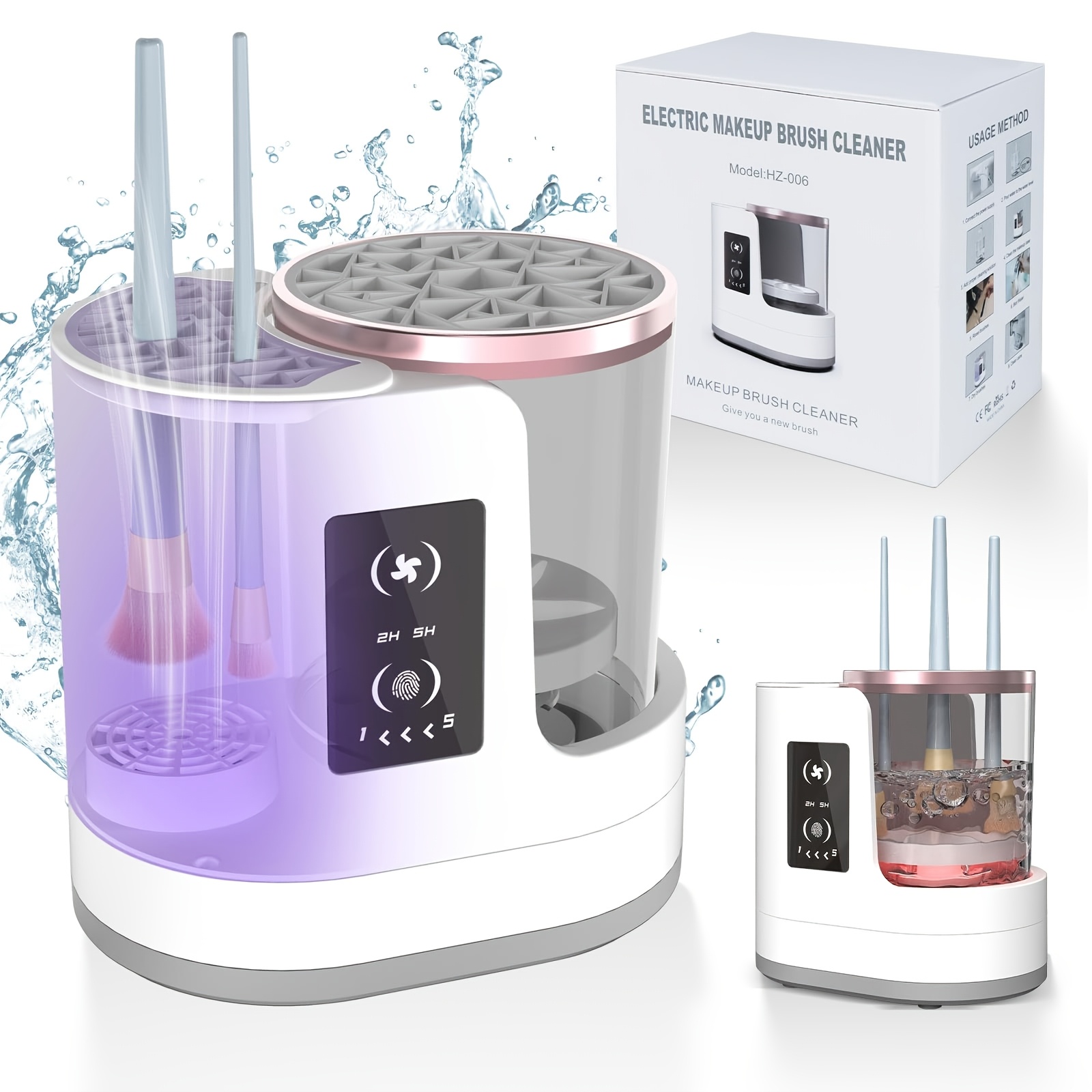     designed for cleaning makeup brushes beauty blenders and makeup   automatic deep cleaning with uv drying suitable for   hardto   tools and beauty styling products timer   and with a stand details 1