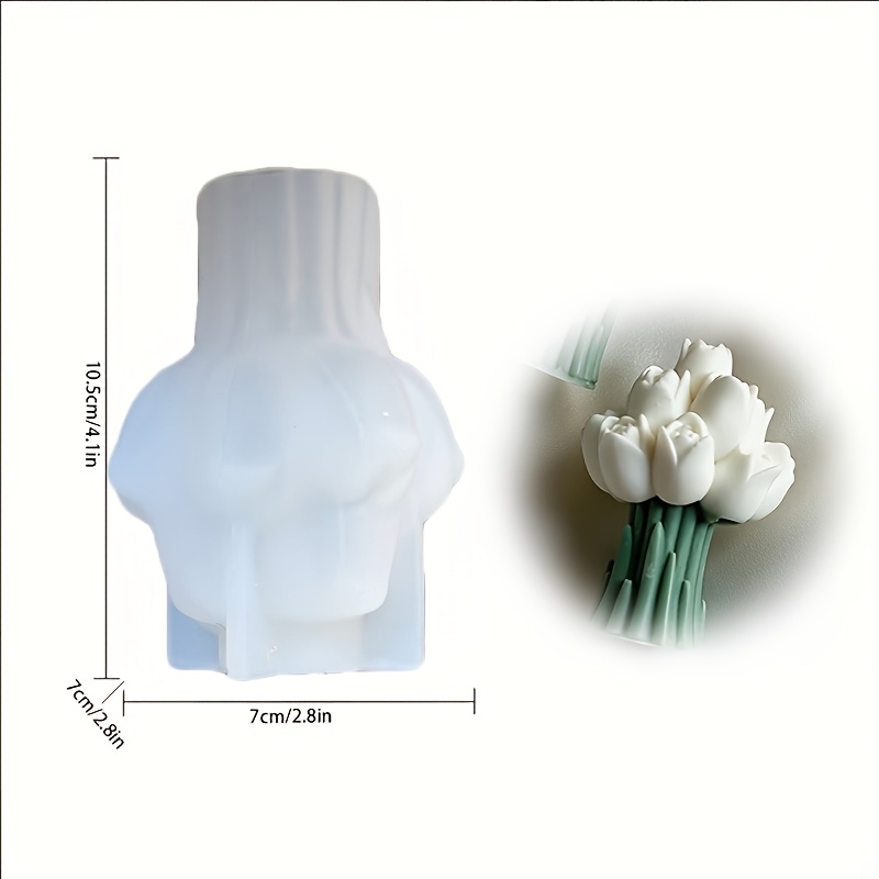 TEMU Dnejiu Reusable Silicone Mold Compatible For Resin & Wax - Realistic Tulip Bouquet Flower Mold With Individual & Stems, Diy Candle Making,