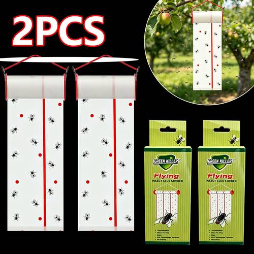 Stable Farm Hanging Insect Catcher Rolls, 2 Rolls, Sticky Tape, 400cm Per Roll, Indoor/Outdoor Fly Paper Trap, Hanging Type, Suitable for , Plants, Barns, , .