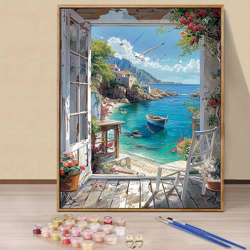 yetişkinler ve yeni başlayanlar i̇çin numaralarla boyama seti - 16x20in/40x50cm renkli tuval, diy deniz kenarı tatili akrilik boyama seti - ev dekoru ve doğum günü, babalar günü, anneler günü, noel, profesyonel sanat kullanımı i̇çin hediye olarak mükemmel, çerçevesiz