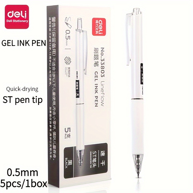 

Deli 5pcs/1box Gel Pen #st Tip: 0.5mm# Black, Quick-drying Ink, Clear Handwriting And Smooth , Anti-drop And Pressure-resistant, Long- , Suitable For , .