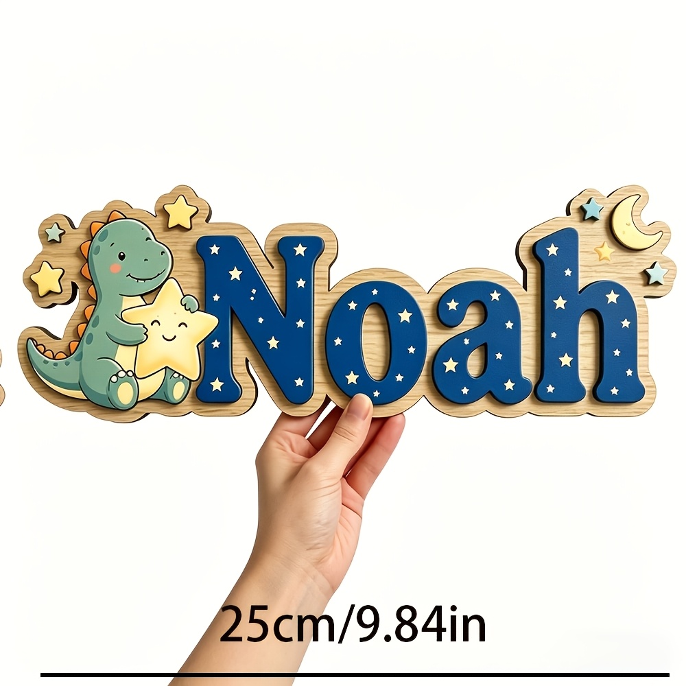 Custom 25Cm Noah's Ark Dinosaur Starry Night Wooden Plaque