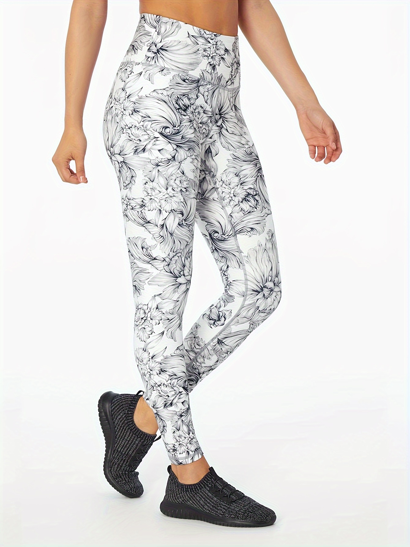 2pcs Slim Yoga Sports Suits, Workout Fashion Sports Bra & Floral Print  Cropped Leggings, Women's Activewear