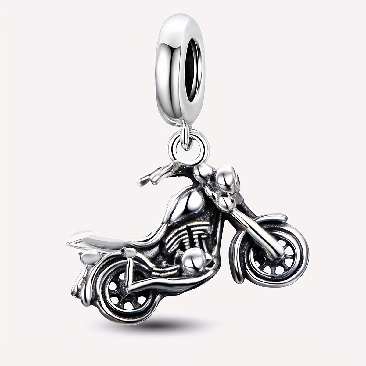 Image of 1pc Cool Motorcycle Pendant, 925 Silver Plated Pendant Fit Bracelet Bangle Necklace, Jewelry Making Additions Valentine's Day Mother's Day Gift For Women