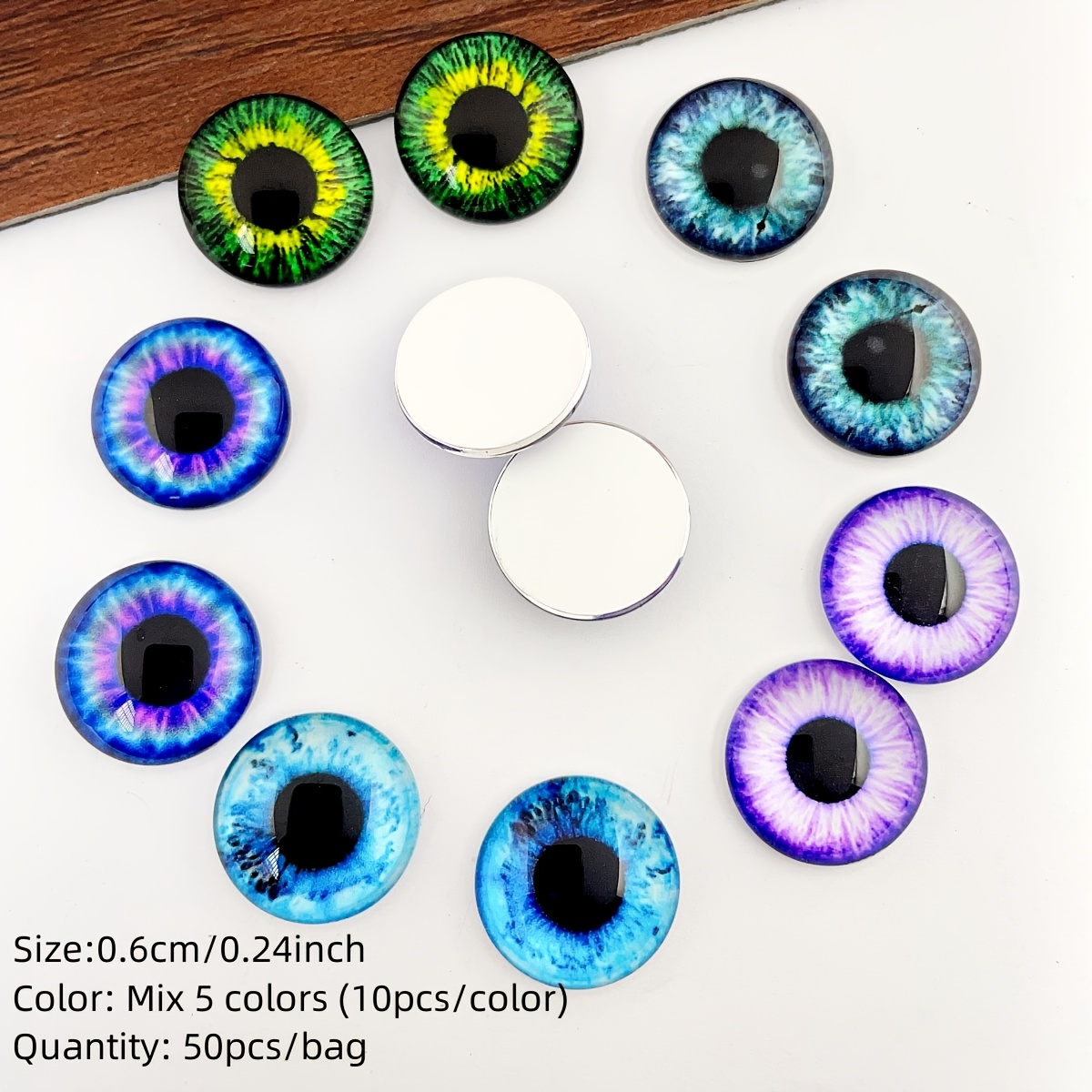 Image of 50pcs Onebeading /korean Style Eye Cabochons - 6mm/0.24” Round Vibrant Multicolor Eyes (,,,) For Making, Bracelets, Necklaces, Earrings & Sculpting - Glass Beads For Crafts, Diy Craft Materials