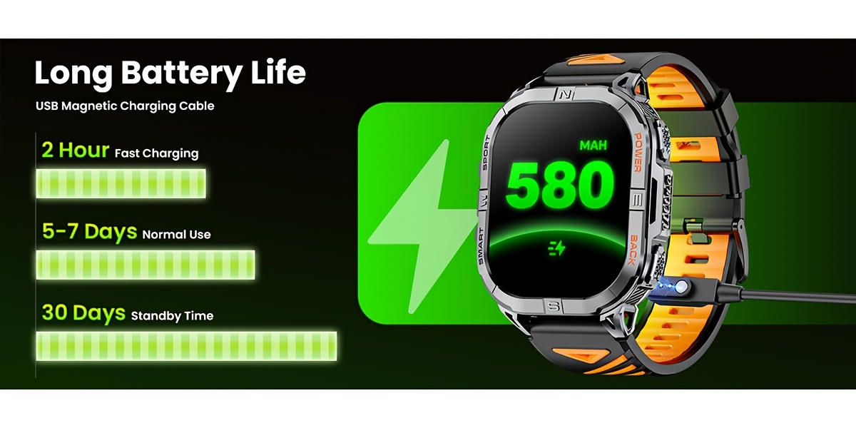 MINGTAWN Montre Connectée Homme avec Appel Sans Fil, Boussole, Lampe Torche LED, Plus de 100 Modes Sportifs, Écran Tactile Complet de 2,13 pouces, Longue Autonomie de Batterie de 580mAh, Montre de Sport Multifonctionnelle pour l'Extérieur, Convient aux Passionnés de Plein Air et aux Amateurs de Fitness