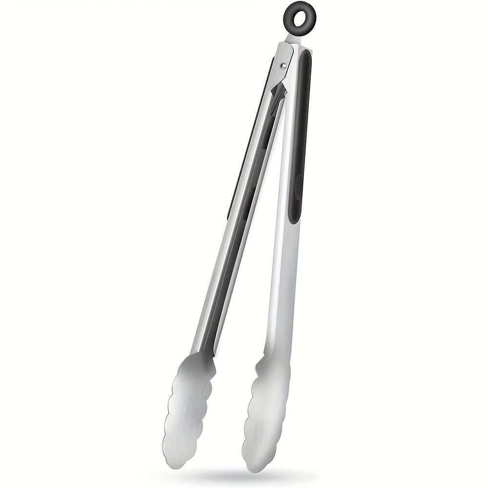 TEMU 1pc/2pcs Stainless Steel Bbq Tongs, Multifunctional Stainless Steel Food Tongs With Silicone Grip, High Temperature Resistant, Heavy Duty