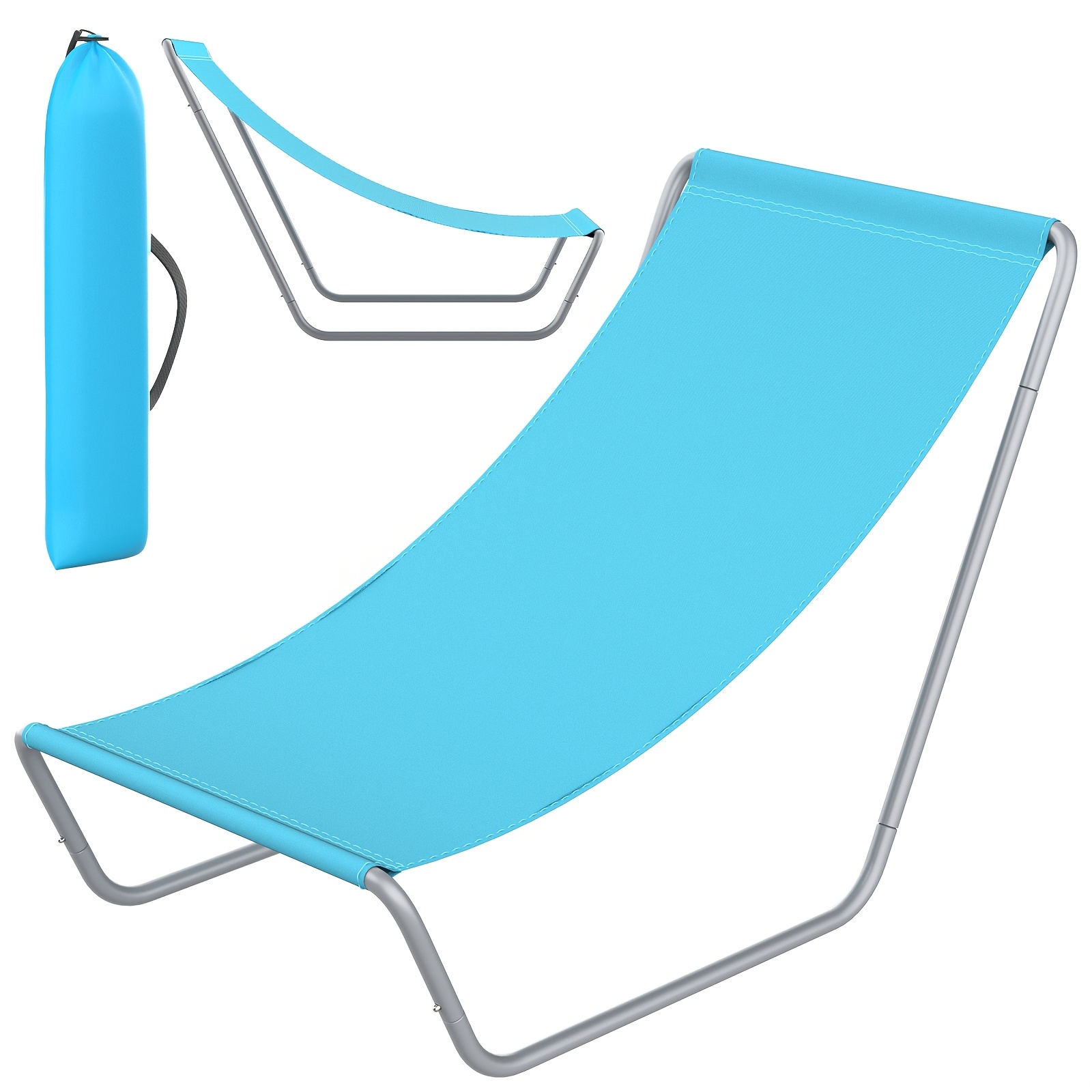 Image of Bseckoo Us Compact And Portable Chair - Sky Blue With Blue Gradient To Orange Color, Outdoor Beach Camping, Afternoon Nap, Adjustable Backrest Chair