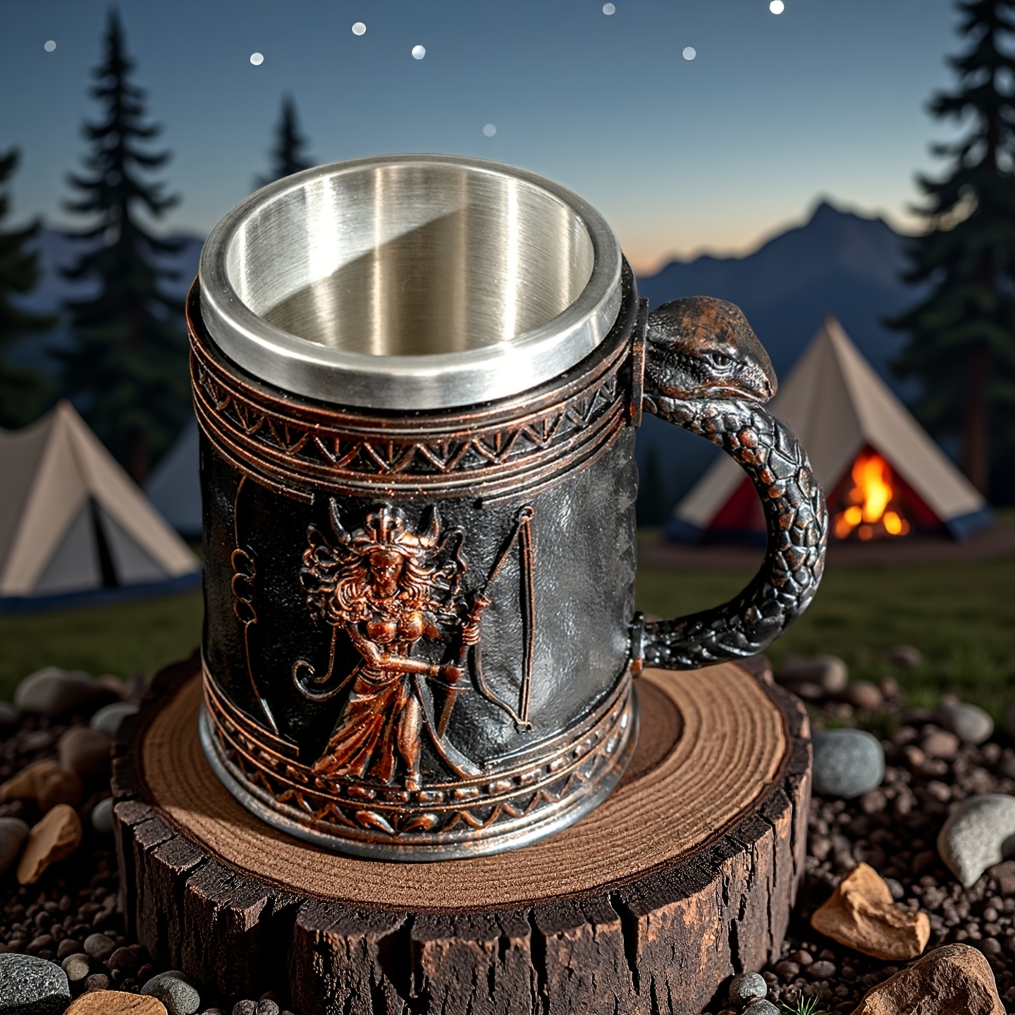 medusa greek mythology stainless steel beer mug with resin accents - insulated non-slip oval cup for coffee, beer & wine - reusable gift for halloween, christmas,  , mother’s day, festive drinkware, medusa design,   material, holiday decor, medusainspired design, hand wash only, themed drinkware, collectors item details 6