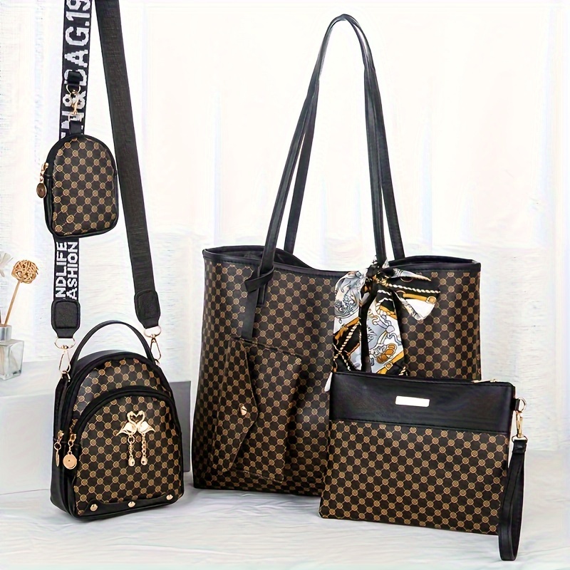 

Casual Polka Dot Leather Bag Set For Women - 5 Piece Combo With Shoulder Bag, Tote, Clutch, Crossbody & Pouch - Magnet Closure, Polyester Lined, Non-washable, From Guangzhou - Ready