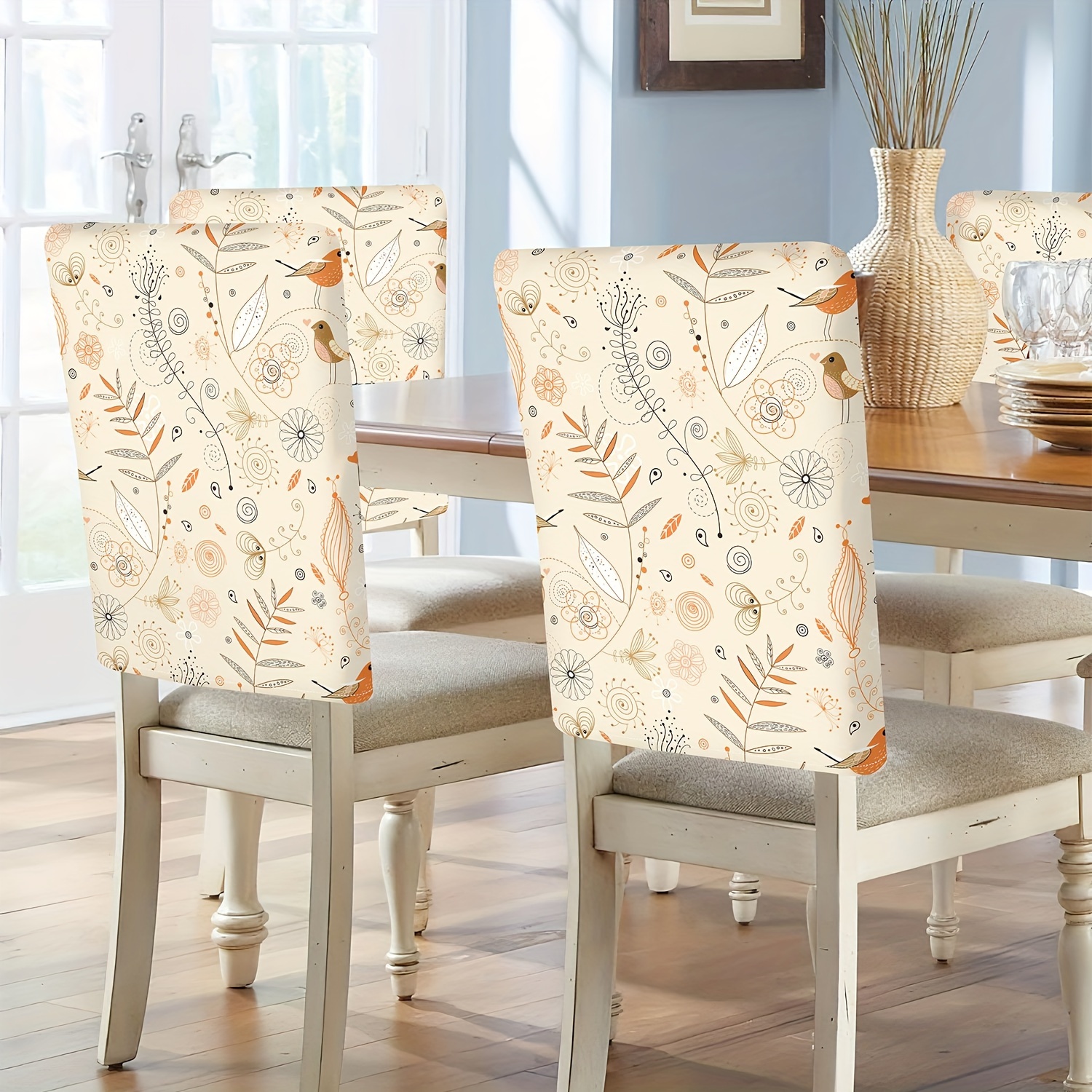 

Open 4/6pcs Retro Bird And Flower And Grass Short Plush Print Removable Washable Restaurant Chair Back Protector Suitable For Restaurants, Hotels, Ceremonies, Festival Decorations