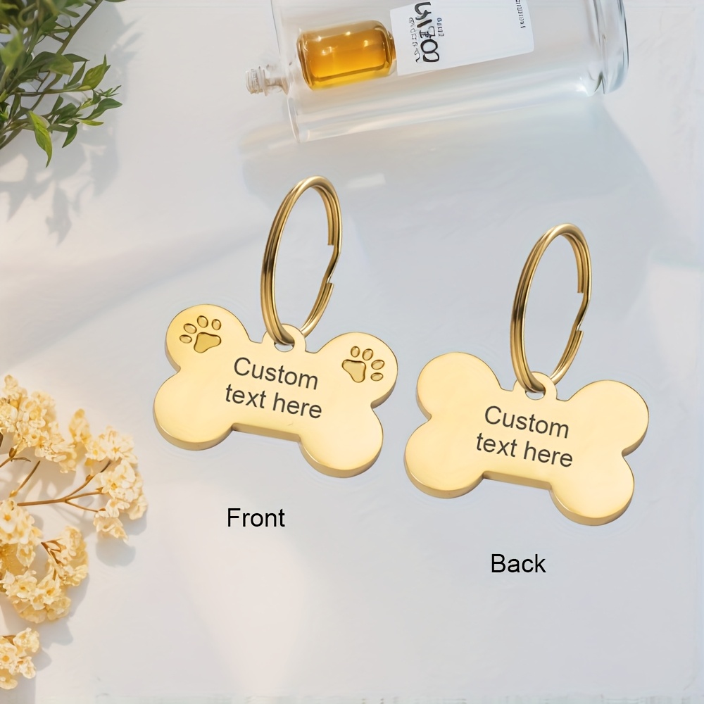 TEMU Customizable Stainless Bone & Paw Print Id Tags - Engrave With Your Text, Durable & Rust-proof, Pet Collars, Harnesses & Leashes, Dog Id Tags |