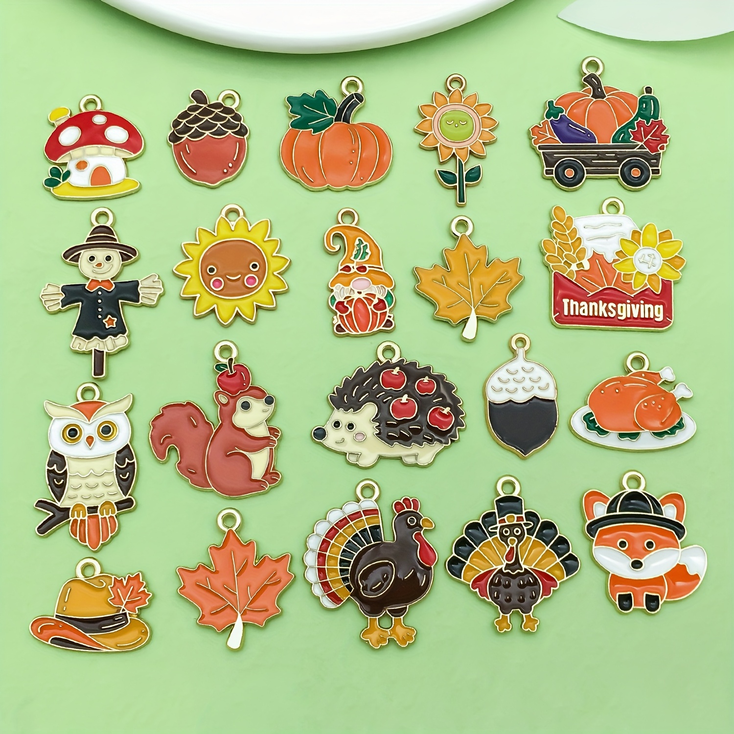 TEMU 20 breloques d'automne, breloques de Thanksgiving en émail de citrouille, de feuille d'érable, de , pour la fabrication de bijoux, bracelets, ,
