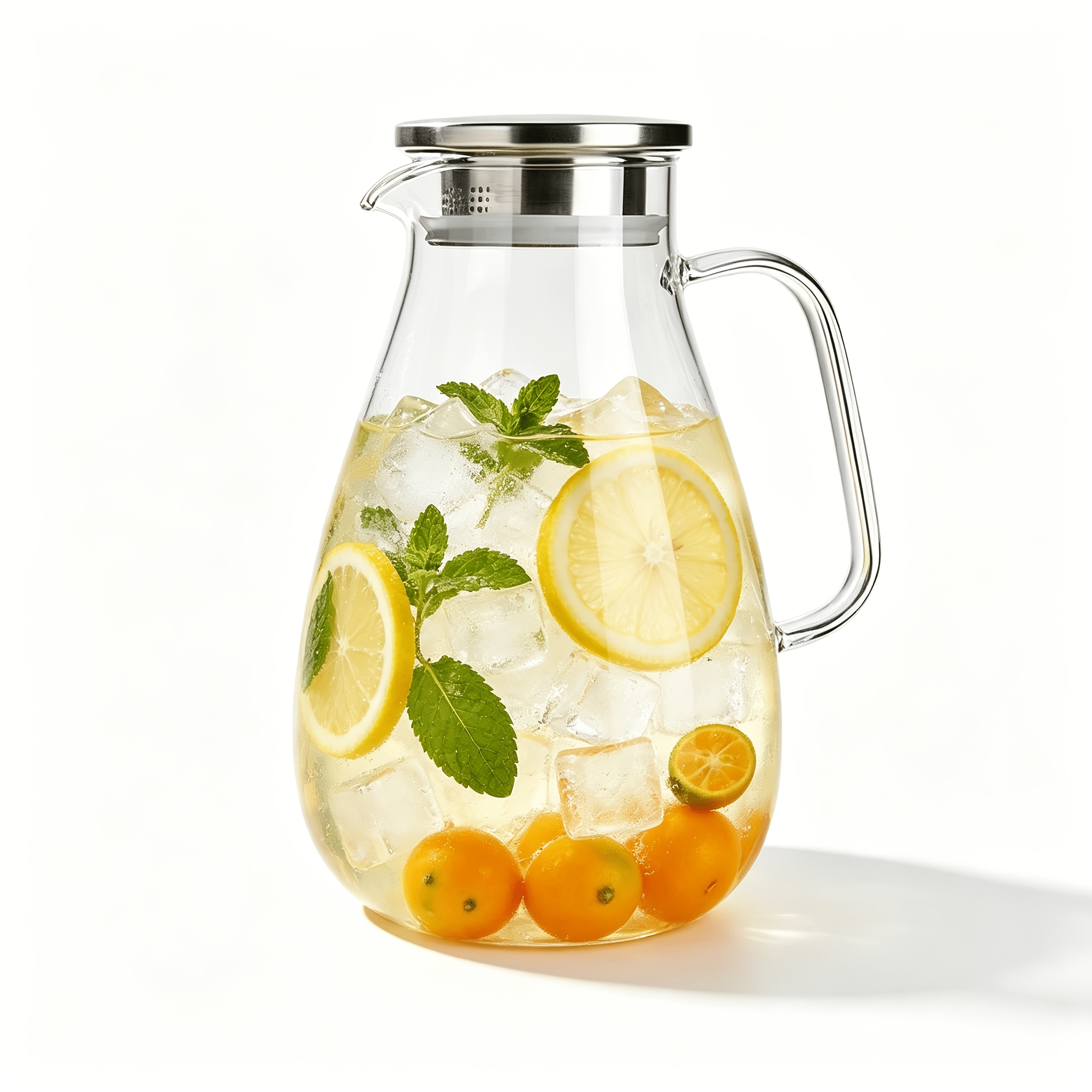 TEMU 1pc 2.2l Borosilicate Glass Pitcher With Lid & Handle - Thermal Resistant Suitable For Hot/cold Drinks, Coffee, Tea, Cold Brew, Milk Jug, Iced
