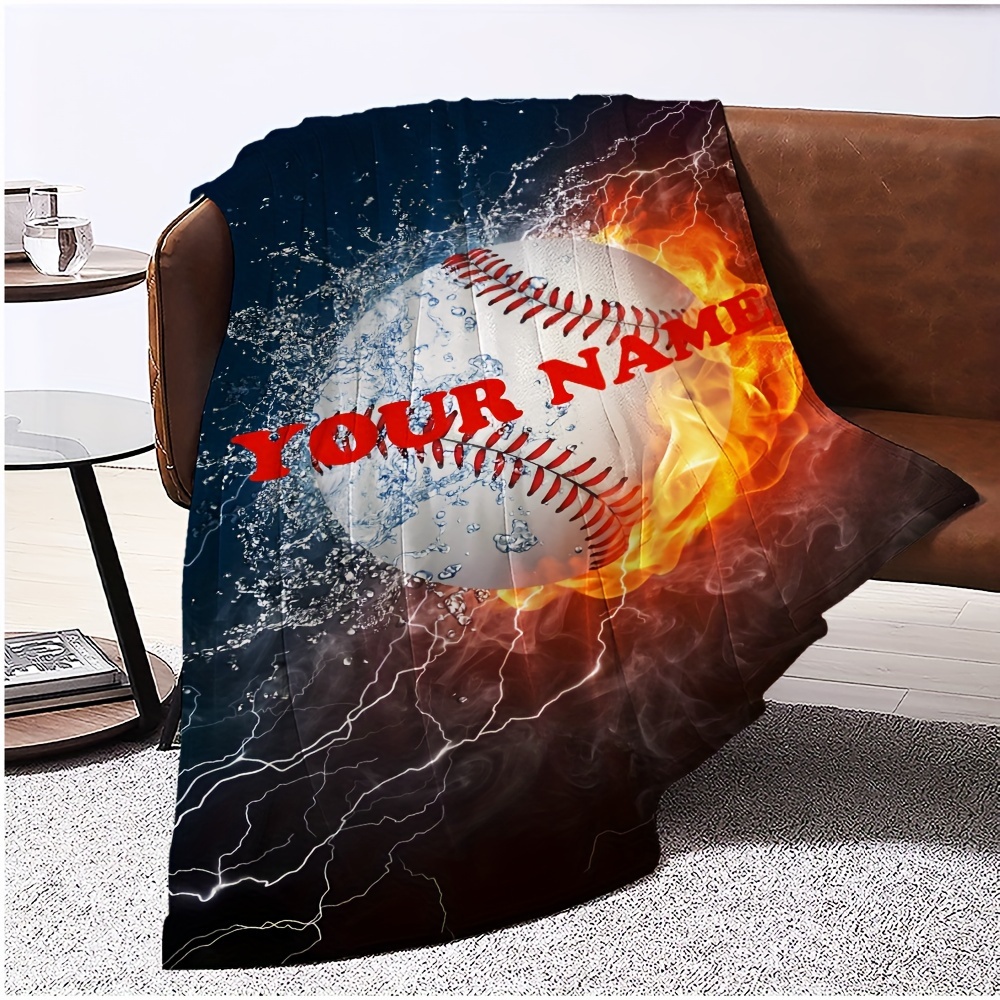 

1pc Custom Personalized Blanket - Your Name Letter Custom Baseball Flannel Blanket, Gift Square Blanket Soft And Comfortable For Adults At Home/picnic/travel, Surprise Gift For Athlete Friends