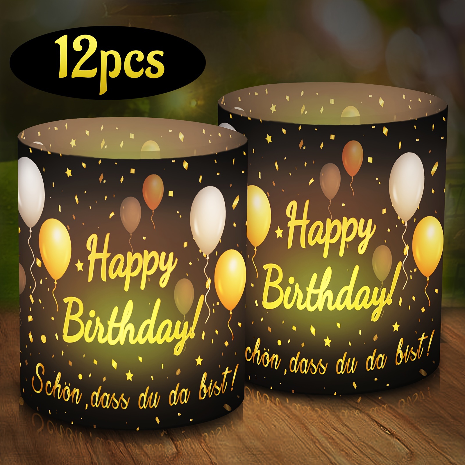 Image of 12pcs Happy Birthday Candle Table Decoration Birthday Decoration Mini Candle Decoration Tea Lamp Lampshade Tea Candlestick Candlestick Party Gift Birthday Decoration Table Decoration (black Golden)