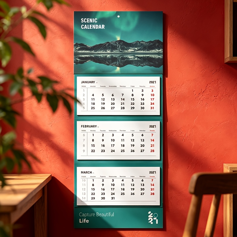 TEMU 2027 Scenery Wall Calendar, Nature Landscape Hanging Calendar, Aurora Mountain Folding Calendar, Home Wall Decor Calendar, Easy Monthly Reminder