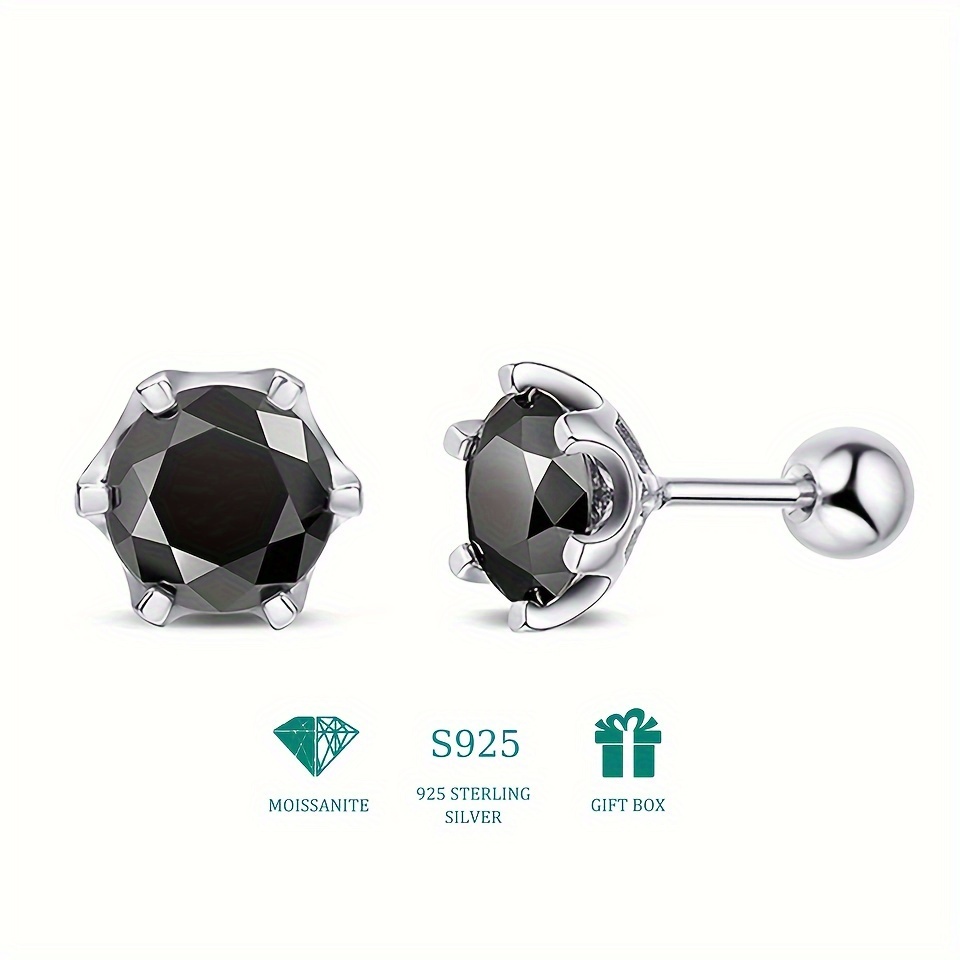 

Lovessom Elegant Black Moissanite Stud Earrings - 925 Sterling Silvery, In 0.5ct/1ct/2ct Pairs, & , Includes Gift Box, Lovessom